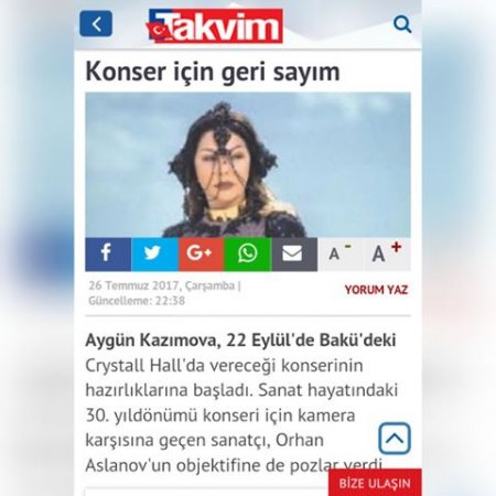 Aygün Kazımovanın konsert xəbəri Türkiyə mediasının diqqətində