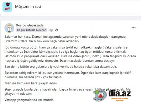 İş təklifi adı altında AÇIQ DƏLƏDUZLUQ...