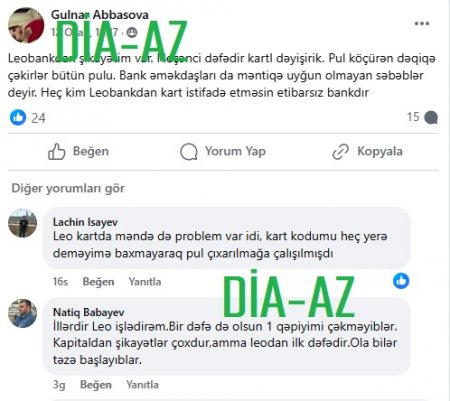 Müştərisi LEO-BANK-ı etibarsızlıqda suçladı... Müştərisi LEO-BANK-ı etibarsızlıqda suçladı...
